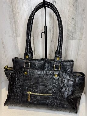 Vecceli Italy Vintage Black Croc-Embossed Tote Bag EUC